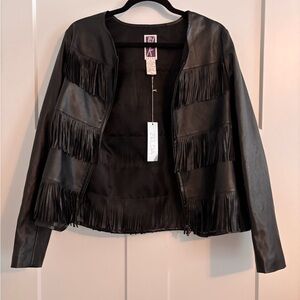 Black Fringe Faux Leather Jacket